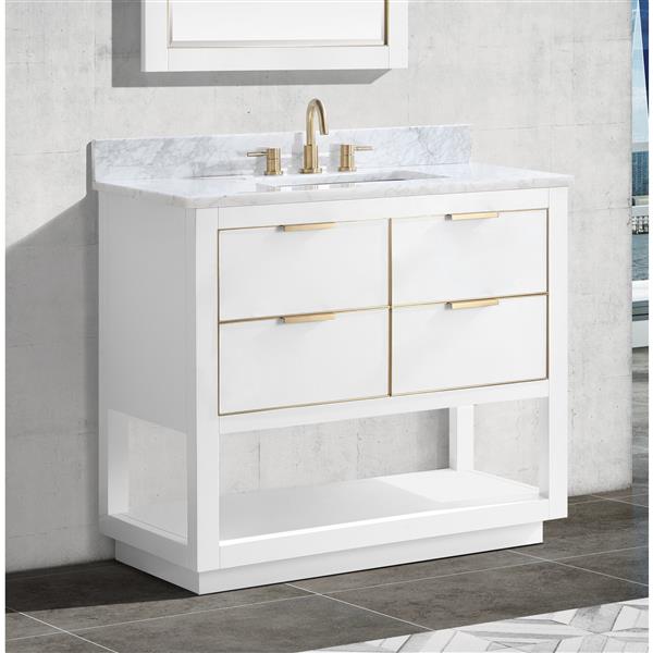 Avanity Allie 37-in White Single Sink Bathroom Vanity with White Carrera Marble Top