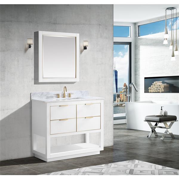 Avanity Allie 37-in White Single Sink Bathroom Vanity with White Carrera Marble Top