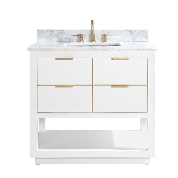 Avanity Allie 37-in White Single Sink Bathroom Vanity with White Carrera Marble Top