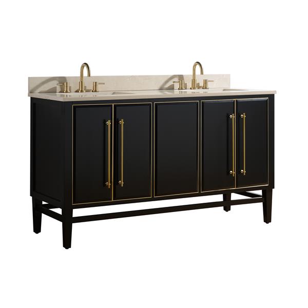 Avanity Mason 61-in Black Double Sink Bathroom Vanity with Crema Marfil Marble Top