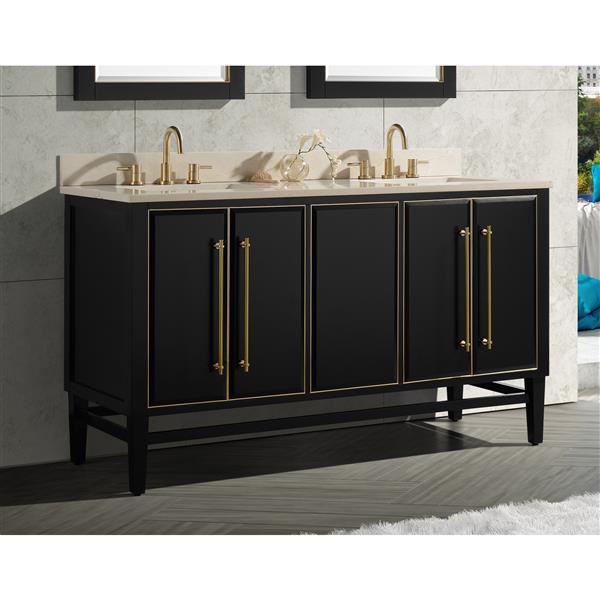 Avanity Mason 61-in Black Double Sink Bathroom Vanity with Crema Marfil Marble Top