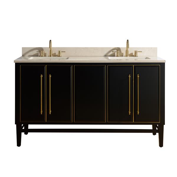Avanity Mason 61-in Black Double Sink Bathroom Vanity with Crema Marfil ...