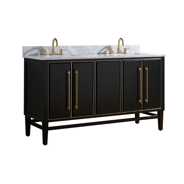 Avanity Mason 61-in Black Double Sink Bathroom Vanity with Carrara White Marble Top