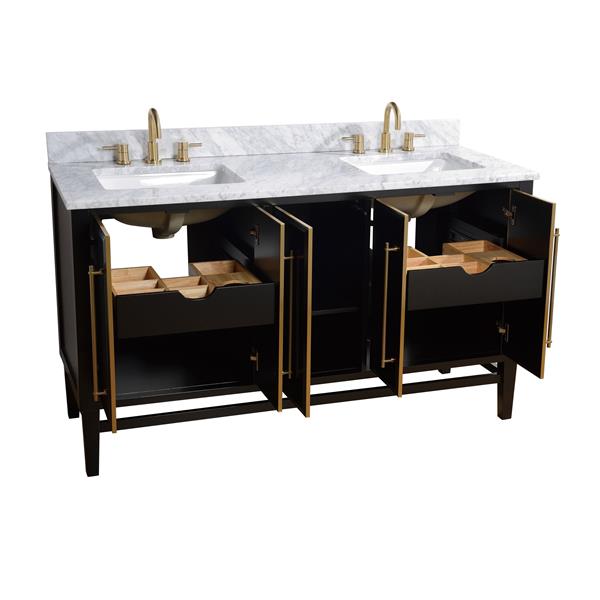 Avanity Mason 61-in Black Double Sink Bathroom Vanity with Carrara White Marble Top