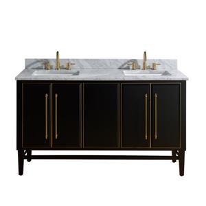 Avanity Mason 61-in Black Double Sink Bathroom Vanity with Carrara White Marble Top