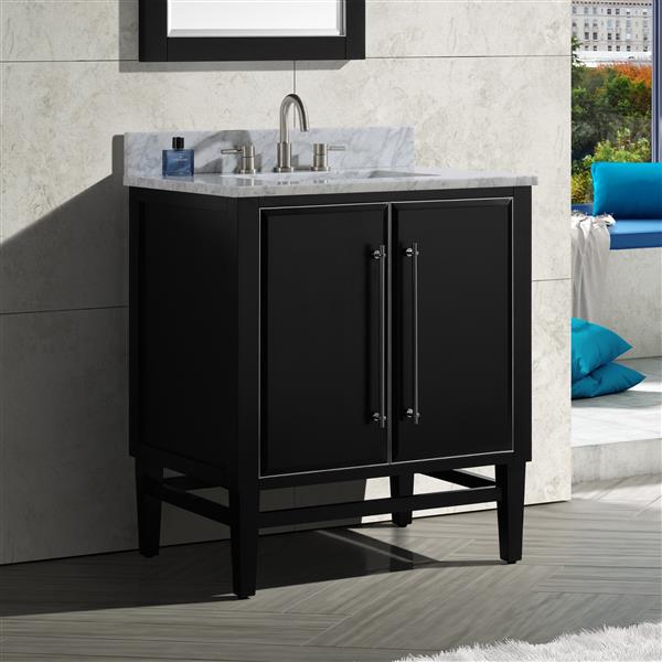 Avanity Mason Black 31-in Single Sink Bathroom Vanity with Carrara White Marble Top