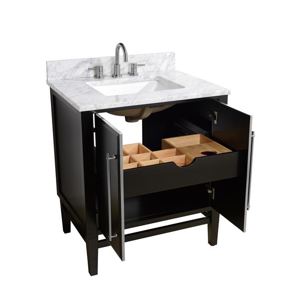 Avanity Mason Black 31-in Single Sink Bathroom Vanity with Carrara White Marble Top