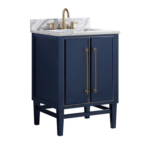 Avanity Mason 25-in Navy Blue Single Sink Bathroom Vanity with Carrara White Marble Top