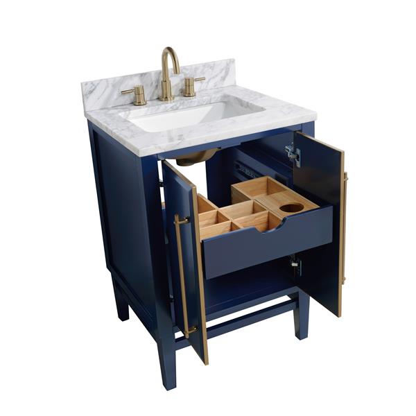 Avanity Mason 25-in Navy Blue Single Sink Bathroom Vanity with Carrara White Marble Top