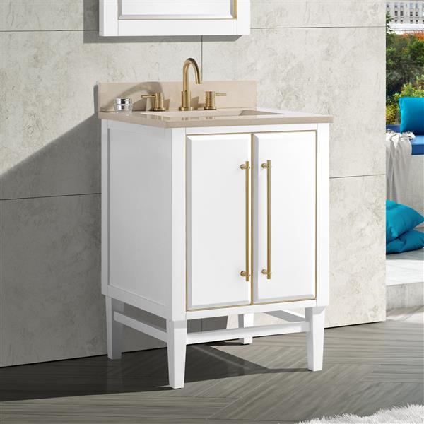 Avanity Mason 25-in White Single Sink Bathroom Vanity with Crema Marfill Marble Top