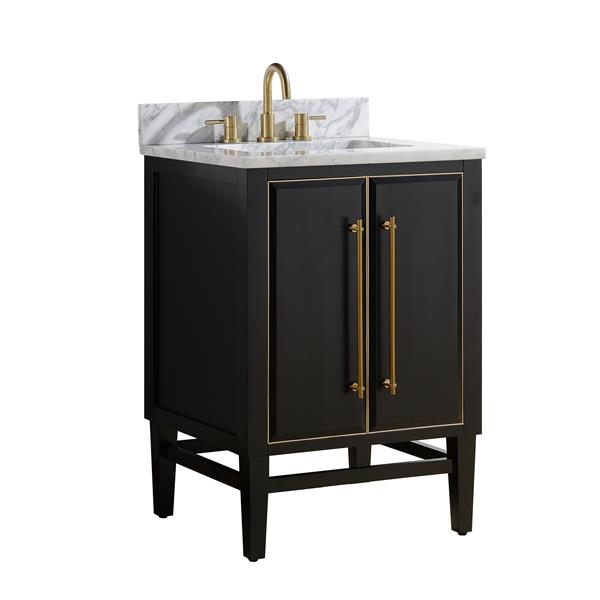 Avanity Mason Black 25-in Single Sink Bathroom Vanity with Carrara White Marble Top