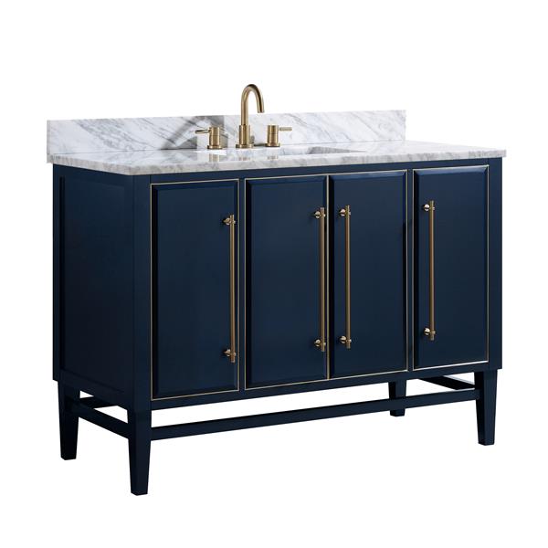 Avanity Mason 49-in Navy Blue Single Sink Bathroom Vanity with Carrara White Marble Top