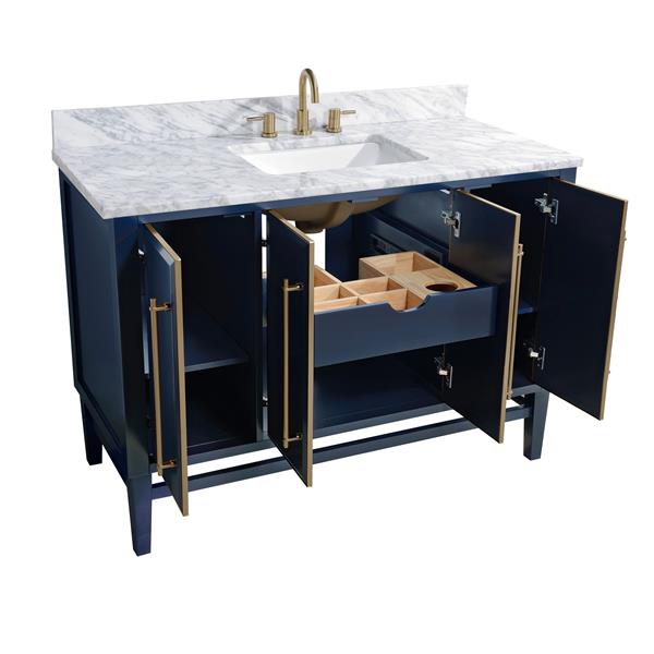 Avanity Mason 49-in Navy Blue Single Sink Bathroom Vanity with Carrara White Marble Top