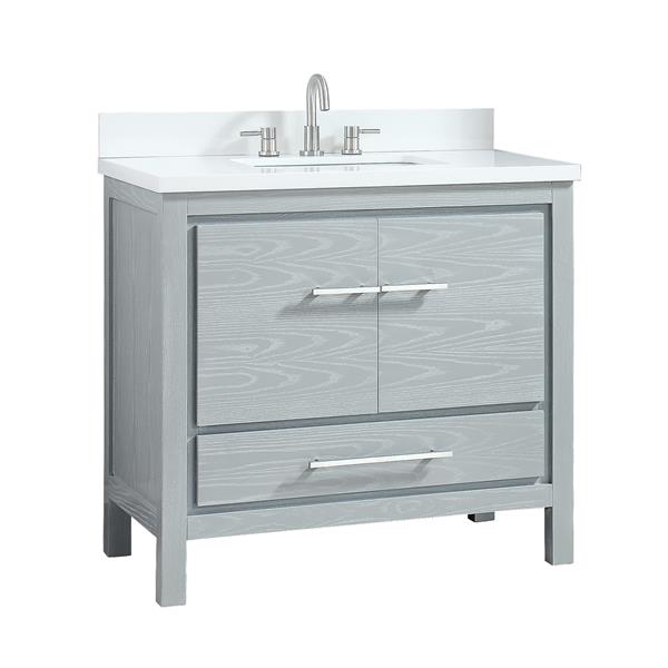 Azzuri Riley 37-in Sea Salt Grey Single Sink Bathroom Vanity with White Engineered Stone Top