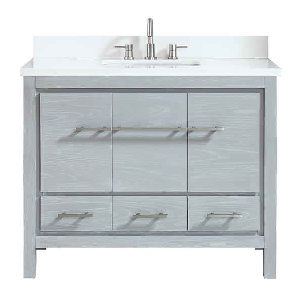 Azzuri Riley 43-in Sea Salt Grey Single Sink Bathroom Vanity with White Engineered Stone Top