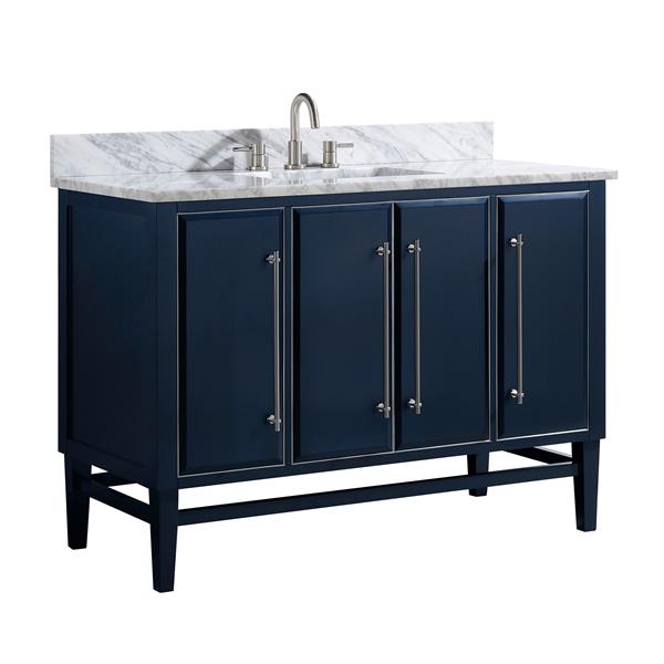 Avanity Mason 49-in Navy Blue Single Sink Bathroom Vanity with White Carrera Marble Top