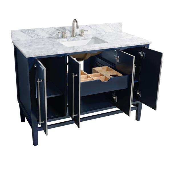 Avanity Mason 49-in Navy Blue Single Sink Bathroom Vanity with White Carrera Marble Top