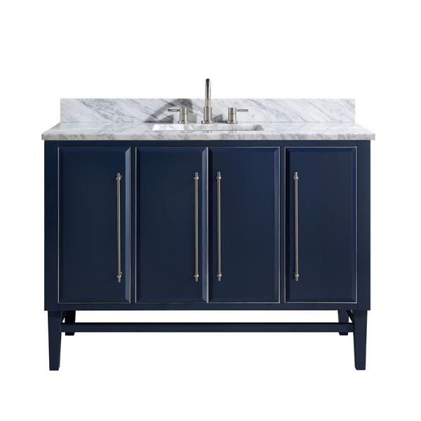 Avanity Mason 49-in Navy Blue Single Sink Bathroom Vanity with White Carrera Marble Top