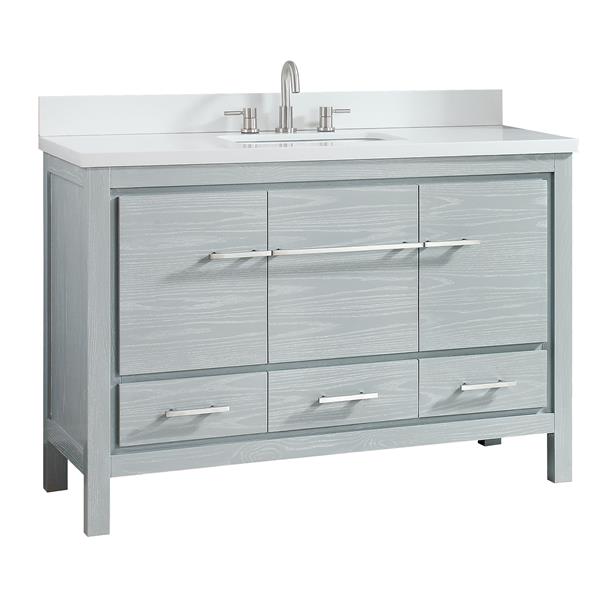 Azzuri Riley 49-in Grey Single Sink Bathroom Vanity with White Engineered Stone Top and Brushed Nickel Hardware