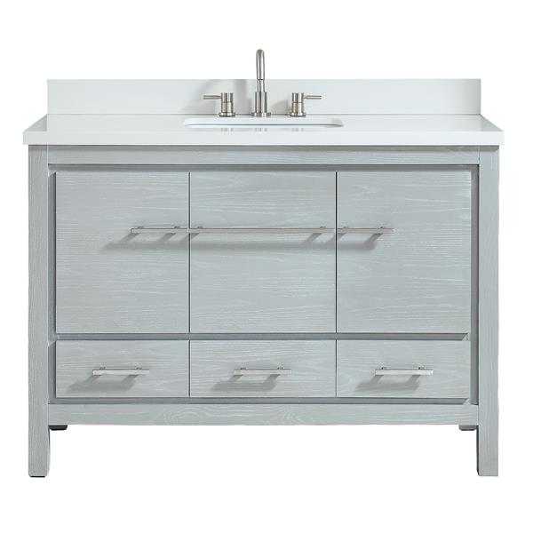 Azzuri Riley 49-in Grey Single Sink Bathroom Vanity with White Engineered Stone Top and Brushed Nickel Hardware