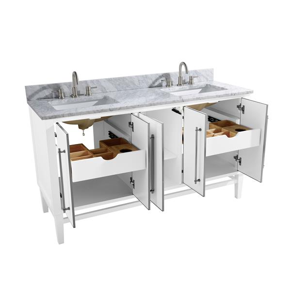 Avanity Mason 61-in White Double Sink Bathroom Vanity with Carrera White Marble Top with Brushed Silver Hardware