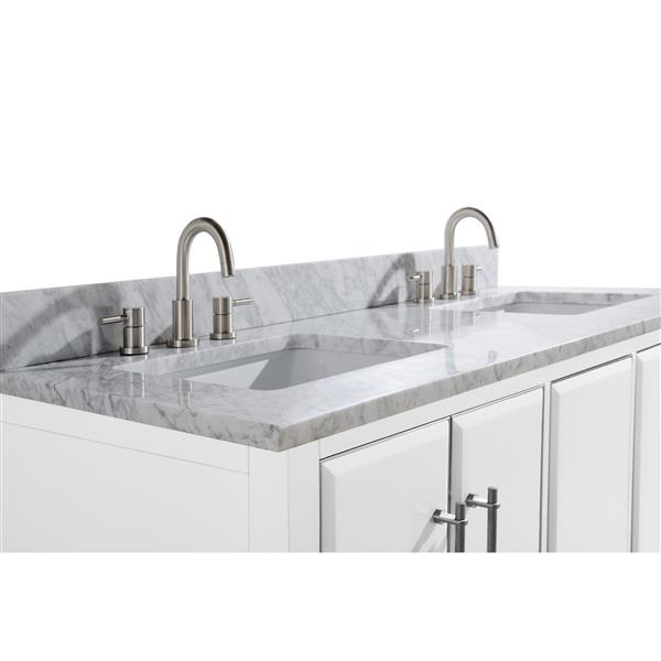 Avanity Mason 61-in White Double Sink Bathroom Vanity with Carrera White Marble Top with Brushed Silver Hardware