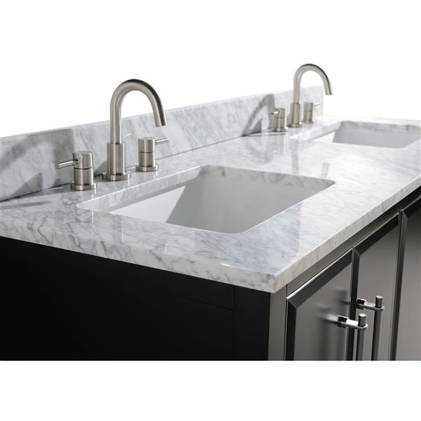 Avanity Mason 61-in Black Double Sink Bathroom Vanity with Carrera White Marble Top with Brushed Silver Hardware