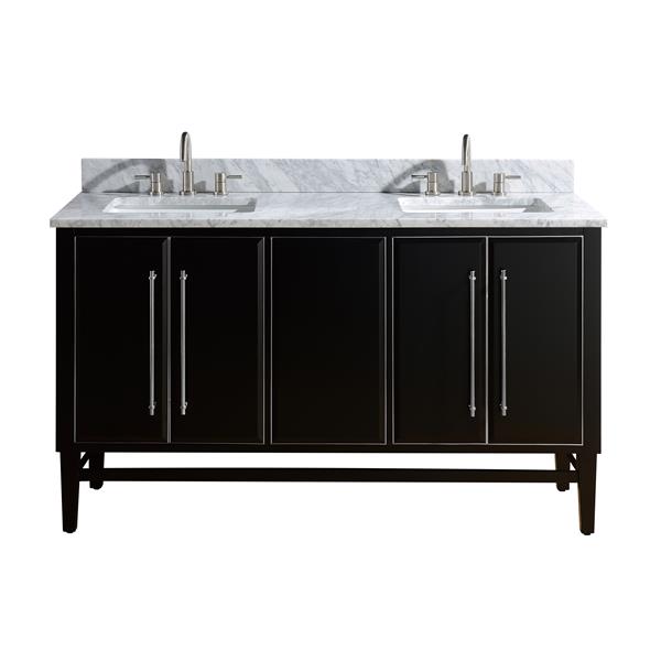 Avanity Mason 61-in Black Double Sink Bathroom Vanity with Carrera White Marble Top with Brushed Silver Hardware