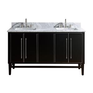 Avanity Mason 61-in Black Double Sink Bathroom Vanity with Carrera White Marble Top with Brushed Silver Hardware