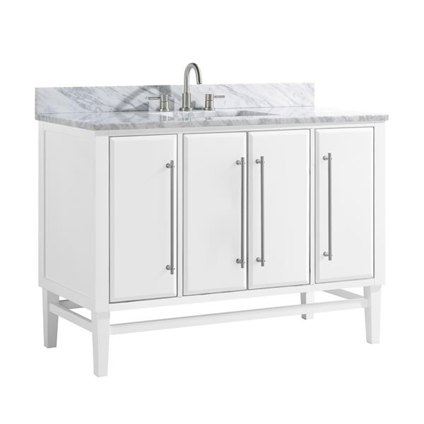 Avanity Mason 49-in White Single Sink Bathroom Vanity with Carrera White Marble Top and Brushed Silver Hardware