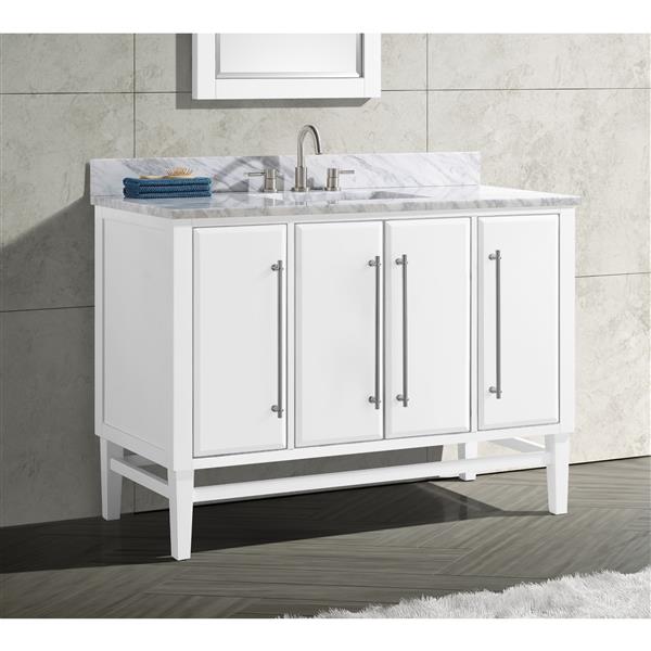 Avanity Mason 49-in White Single Sink Bathroom Vanity with Carrera White Marble Top and Brushed Silver Hardware