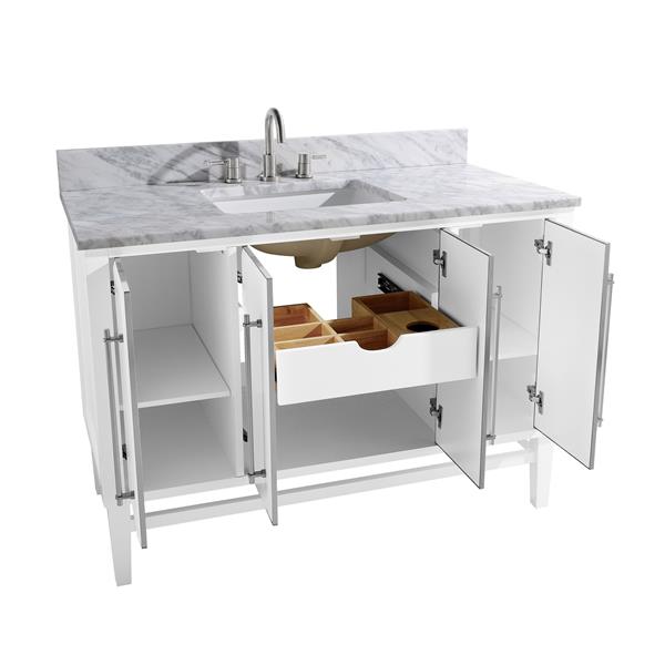 Avanity Mason 49-in White Single Sink Bathroom Vanity with Carrera White Marble Top and Brushed Silver Hardware