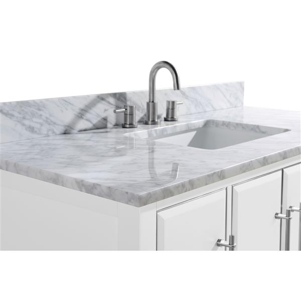 Avanity Mason 49-in White Single Sink Bathroom Vanity with Carrera White Marble Top and Brushed Silver Hardware