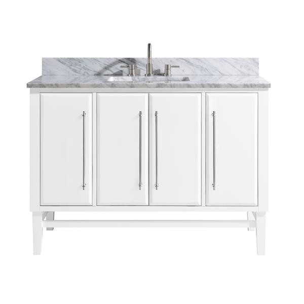 Avanity Mason 49-in White Single Sink Bathroom Vanity with Carrera White Marble Top and Brushed Silver Hardware