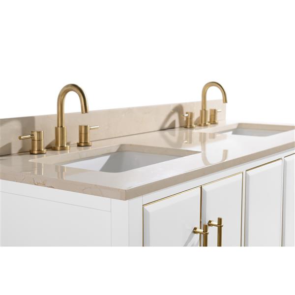 Avanity Mason 61-in White Double Sink Bathroom Vanity with Crema Marfill Marble Top and Gold Hardware