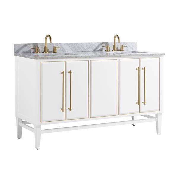 Avanity Mason 61-in White Double Sink Bathroom Vanity with Carrara White Marble Top