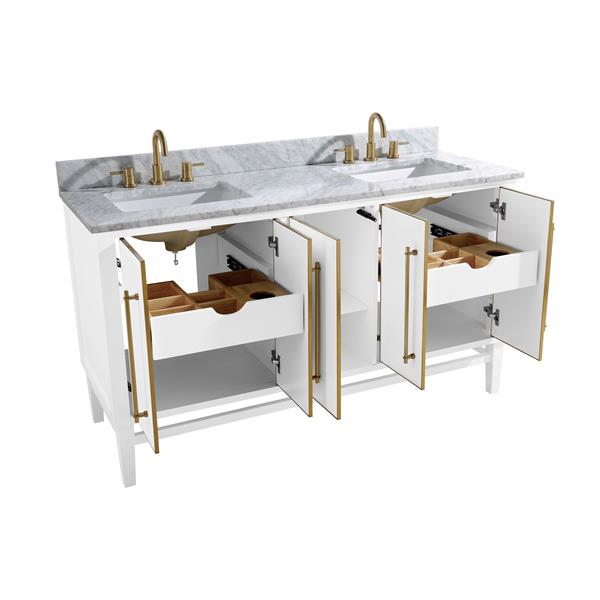 Avanity Mason 61-in White Double Sink Bathroom Vanity with Carrara White Marble Top