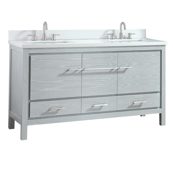 Azzuri Riley 61-in Sea Salt Grey Double Sink Vanity Top with White Engineered Stone Top