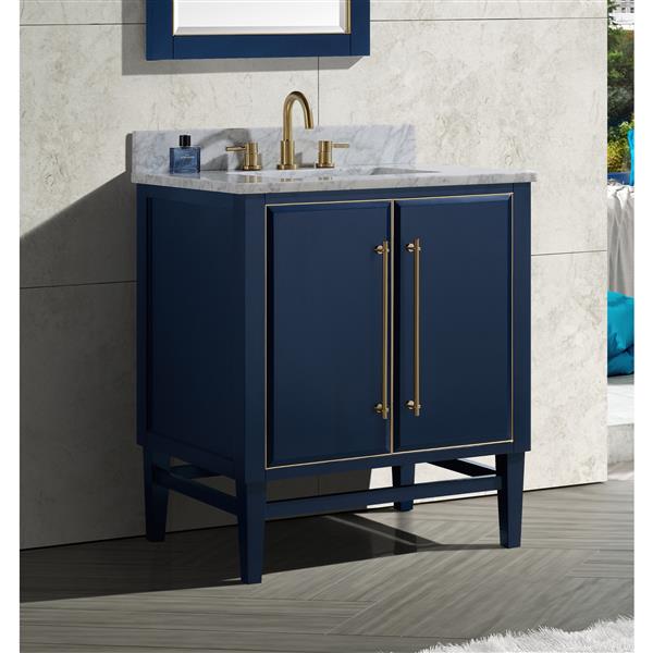 Avanity Mason 31-in Navy Blue Single Sink Bathroom Vanity with Carrara White Marble Top