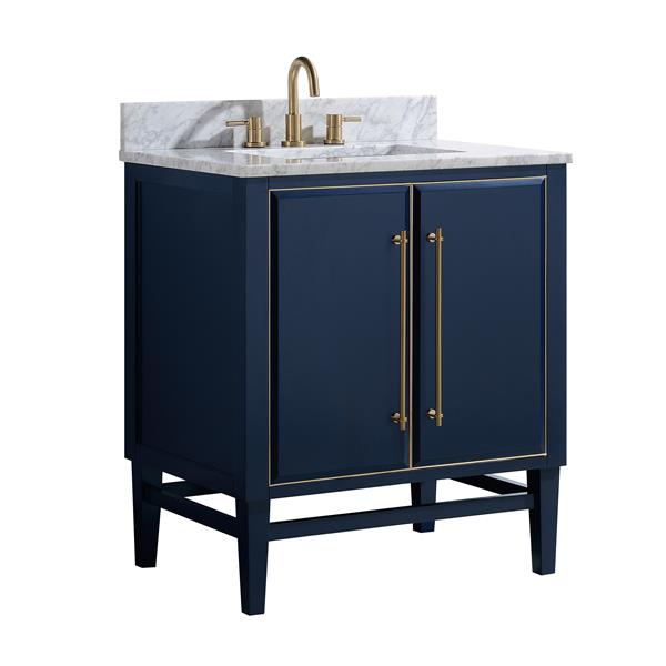 Avanity Mason 31-in Navy Blue Single Sink Bathroom Vanity with Carrara White Marble Top