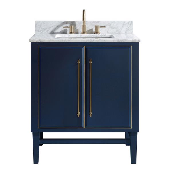 Avanity Mason 31-in Navy Blue Single Sink Bathroom Vanity with Carrara White Marble Top