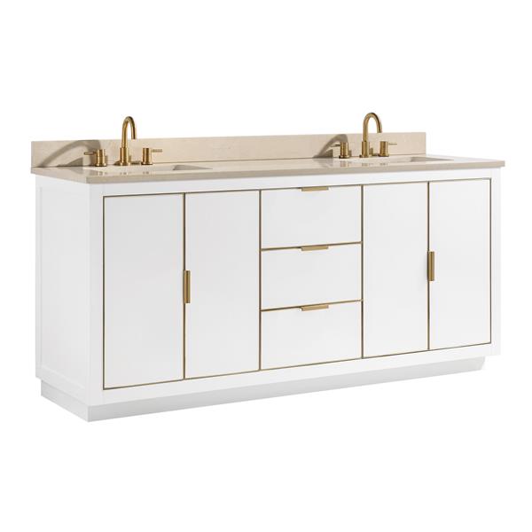 Avanity Austen 73-in White Double Sink Bathroom Vanity with Crema Marfil Marble Top