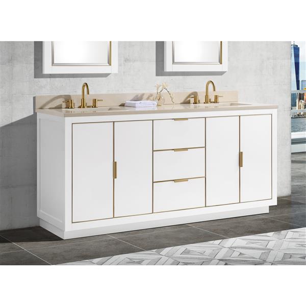 Avanity Austen 73in White Double Sink Bathroom Vanity with Crema