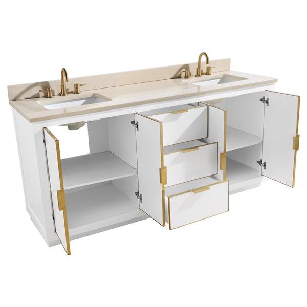 Avanity Austen 73-in White Double Sink Bathroom Vanity with Crema Marfil Marble Top