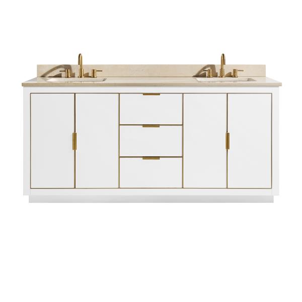 Avanity Austen 73-in White Double Sink Bathroom Vanity with Crema Marfil Marble Top