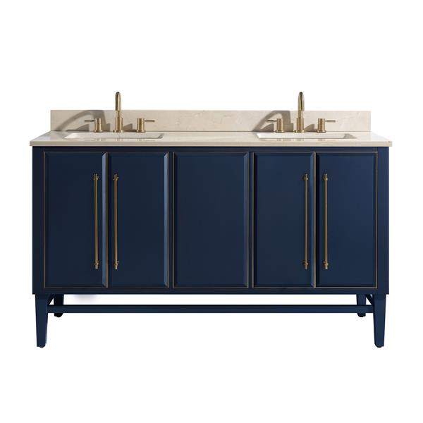 Avanity Mason 61-in Navy Blue Double Sink Bathroom Vanity with Crema Marfil Marble Top