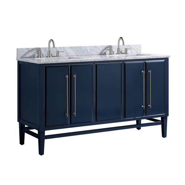 Avanity Mason 61-in Navy Blue Double Sink Bathroom Vanity with Carrara White Marble Top