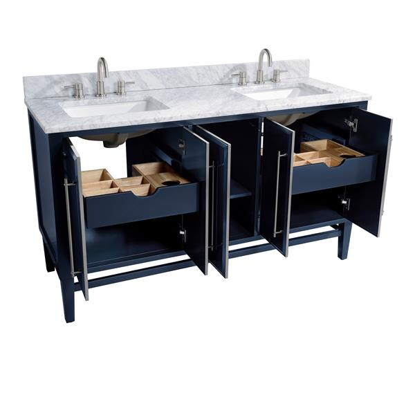 Avanity Mason 61-in Navy Blue Double Sink Bathroom Vanity with Carrara White Marble Top