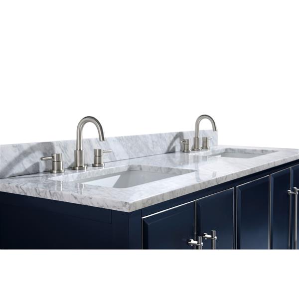 Avanity Mason 61-in Navy Blue Double Sink Bathroom Vanity with Carrara White Marble Top