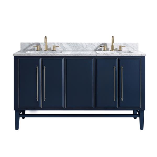 Avanity Mason 61-in Navy Blue Double Sink Bathroom Vanity with Carrara White Marble Top